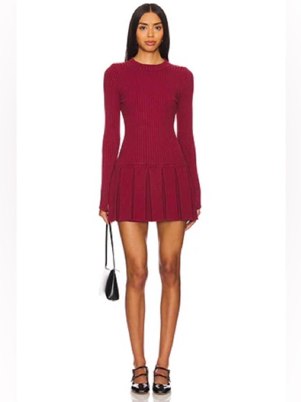 NEW Free People Emmy Mini Dress in Aged Red Ribbed Pleated . Size Large